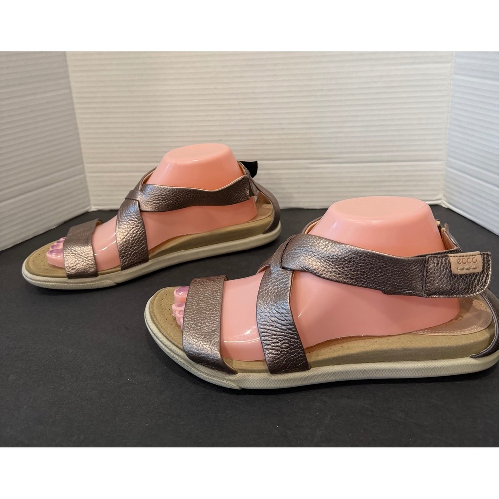 ECCO Damara Bronze Metallic Leather Strappy Comfort Flat Adjustable Sandals 10